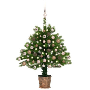 Sztuczna choinka z lampkami LED i bombkami, 65 cm, zielona