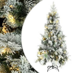 Choinka flokowana śniegiem z LED i szyszkami, 225 cm, PVC i PE
