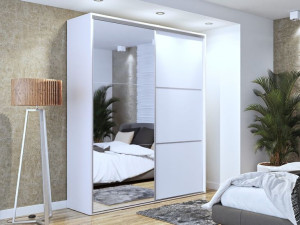 Wysoka Biała Szafa Przesuwna z lustrem 200cm Maxi h-245 cm