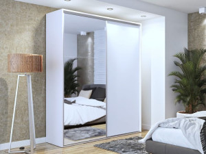 Wysoka Biała Szafa Przesuwna z lustrem 200cm Maxi h-245 cm