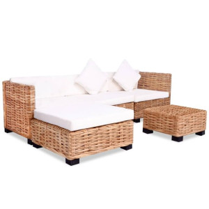 Zestaw wypoczynkowy, 14 elementów, naturalny rattan