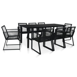 9-cz. zestaw mebli ogrodowych, rattan PVC, czarny