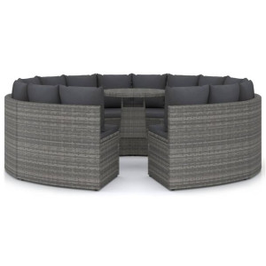 9-częściowa sofa do ogrodu, z poduszkami, polirattan, szara