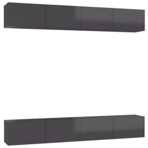 Szafki TV, 4 szt., wysoki połysk, szare, 100x30x30 cm, płyta