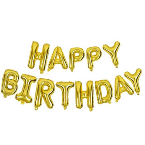 Zestaw balonów na urodziny HAPPY BIRTHDAY złoty