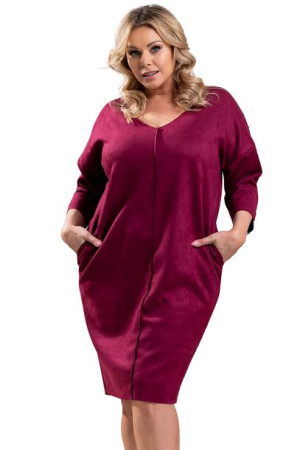 Sukienka SONATA tuba zamszowa bordowa  54 PLUS SIZE
