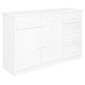 Komoda z 6 szufladami, biała, 113x35x73 cm, lite drewno sosnowe
