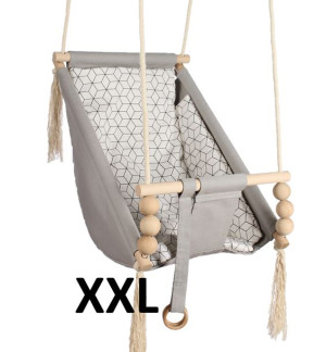 KIDABOO Huśtawka dla dzieci XXL 3w1 LEŻACZEK PAS BEZ CE SZARA SZEŚCIAN