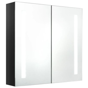 Szafka łazienkowa z lustrem i LED, czerń z połyskiem 62x14x60cm