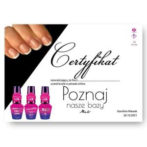 Certyfikat ze szkolenia online LIVE Poznaj nasze bazy MollyLac by Karolina