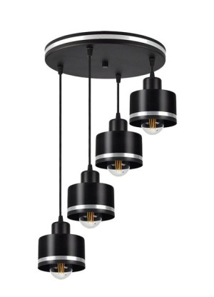 Wama Lampa Wisząca Czarny 4x40w E27 Klosz Czarny+srebrny