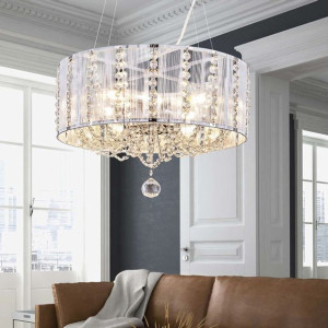 Lampa wisząca, kryształy k5, chrom, srebrny, wys. 130 cm, WALLA