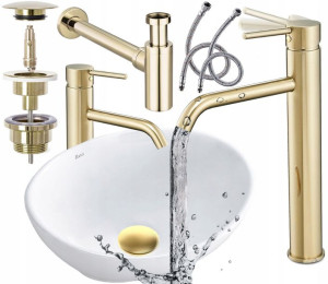 Zestaw Umywalka Sofia Bateria Gold Syfon Korek Rea
