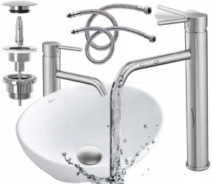 Zestaw Umywalka Sofia Bateria Srebrna Korek Chrom