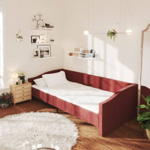 Lumarko Łóżko dzienne z USB, winna czerwień, obite tkaniną, 90x200 cm