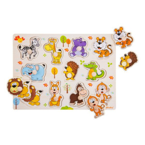 AKUKU A0606 Puzzle drewniane z pinezkami ZWIERZĄTKA