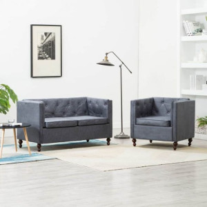 Zestaw mebli w stylu Chesterfield, 2 szt., tkanina, szare