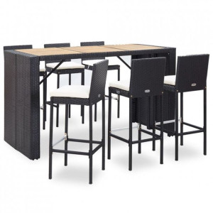 7-cz. zestaw mebli barowych z poduszkami, rattan PE, czarny