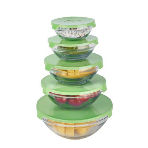 Miski szklane z pokrywkami Tadar 9 cm 10,5 cm 12,5 cm 14 cm 17 cm zielone