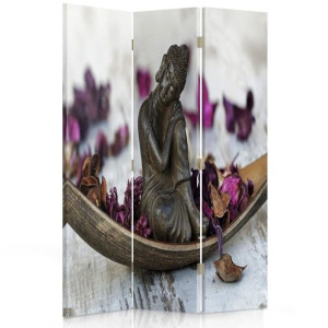 Parawan DO SALONU SPA dwustronny, Budda we fioletowych płatkach 110x170