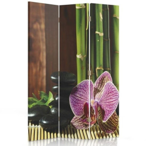 Parawan DO SALONU SPA dwustronny, Kamyki i orchidea 110x170