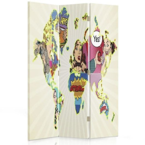 Parawan BIUROWY 3 PANELOWY dwustronny, Mapa świata pop-art 110x170