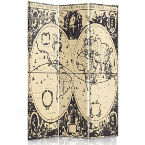 Parawan BIUROWY dwustronny, Mapa świata vintage 110x170