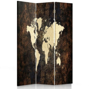 Parawan DO BIURA dwustronny, Mapa świata na ciemnych deskach 110x170
