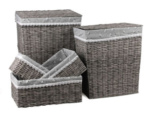 Komplet 2x Kosz Na Pranie I 3x Koszyk Z Technorattanu