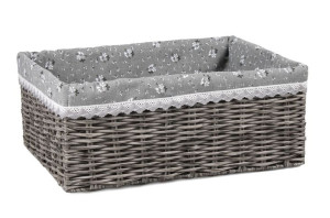 Szary Koszyk Z Technorattanu Z Materiałem 40x30x16h Cm