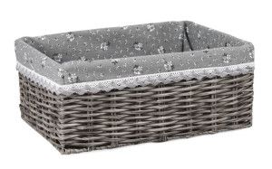 Szary Koszyk Z Technorattanu Z Materiałem 34x24x14h Cm