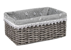 Szary Koszyk Z Technorattanu Z Materiałem 28x18x12h Cm