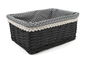 Wiklinowy Czarny Koszyk Z Materiałem 35x25x15h Cm