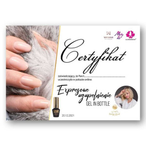 Certyfikat ze szkolenia online Expressowe uzupełnienie Gel in Bottle by Kar