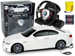 Auto Zdalnie Sterowane BMW M3 Białe 2,4 G Pilot Kierownica 1:18 Dźwięk Świa