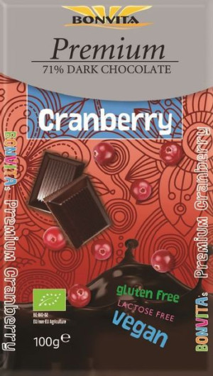 Czekolada Premium Gorzka 71% Z Żurawiną Bez Laktozy Bezglutenowa Bio 100 G
