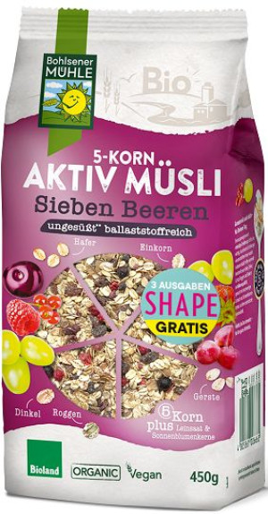 Musli 5 Zboż Z Owocami Jagodowymi Bez Dodatku Cukrów Bio 450 G - Bohlsener