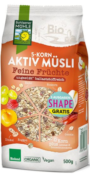 Musli 5 Zbóż Z Owocami Bez Dodatku Cukrów Bio 500 G - Bohlsener Muehle