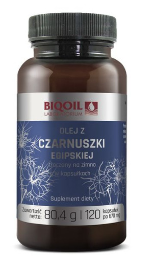 Olej Z Czarnuszki Egipskiej Tłoczony Na Zimno 120 Kapsułek (670 Mg) - Biooi