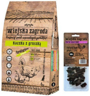 Wiejska Zagroda Kaczka z Gruszką 9kg + kurze wąrtóbki 80g GRATIS