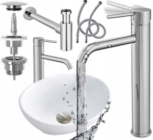 Zestaw Umywalka Sofia Mini Bateria Srebrna Syfon