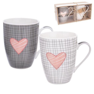Kubek porcelanowy w serca zestaw komplet kubków do kawy herbaty 350 ml 2szt