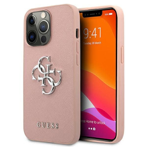 Guess Saffiano 4G Metal Logo | Etui do iPhone 13 Pro - PINK