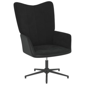 Fotel, czarny, obity aksamitem i PVC