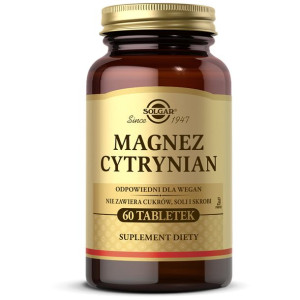 Magnez Cytrynian Wegański Solgar 60 Tabletek Suplement Diety