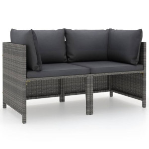 2-osobowa sofa ogrodowa z poduszkami, polirattan, szara