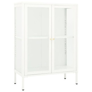 Szafka boczna, biała, 75x35x105 cm, stal i szkło