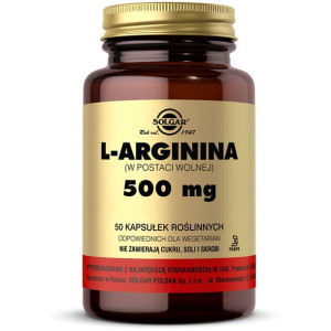 L-arginina W Wolnej Postaci 500mg Solgar Suplement 50 Kapsułek