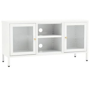 Szafka pod telewizor, biała, 105x35x52 cm, stal i szkło