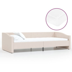 Łóżko dzienne z materacem i USB, kremowa tkanina, 90x200 cm